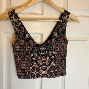 Topshop Black and Red Floral Crop Top